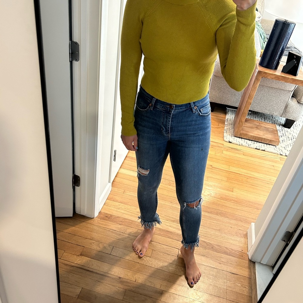 Free People Blue Distressed Ankle Jeans